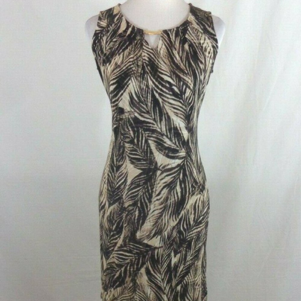 Dana Buchman Brown Palm Print Sleeveless Sheath XS